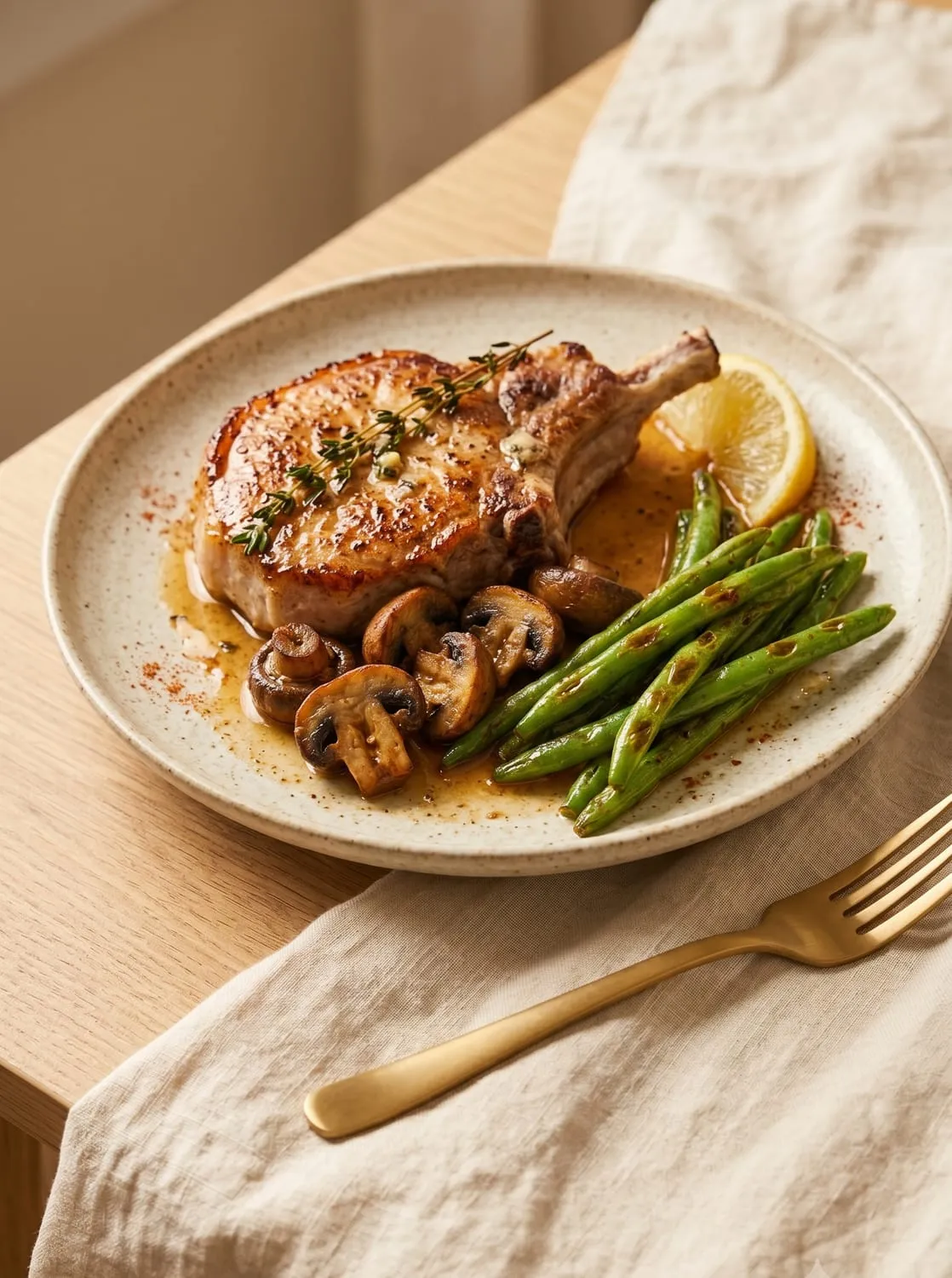 Pork Chop with Mushrooms & Green Beans